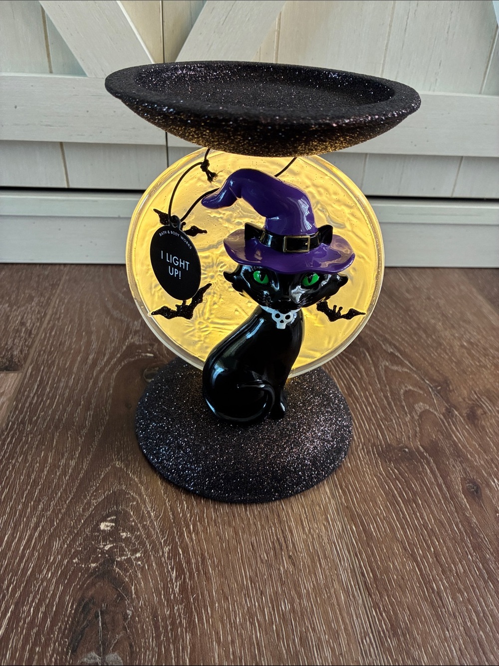 Bath & Body Works Halloween 3 Wick Candle Holder. Cat and Moon Pedestal. New